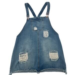 Love Moda Womens Plus Denim Skirt Overalls Mini Size 1X Distressed Fall Layers